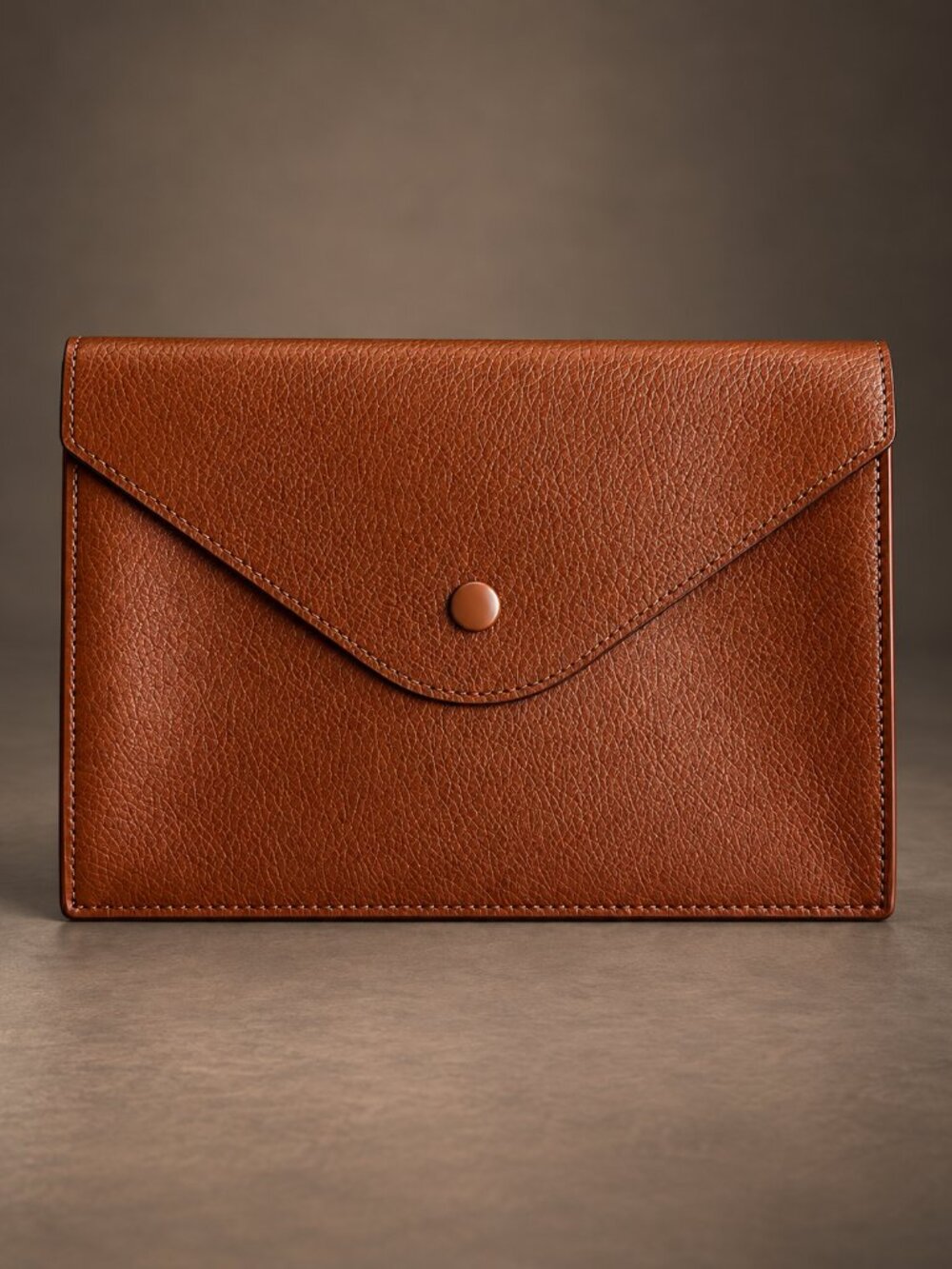 David Yurman Cognac Pebbled Leather Envelope Pouch Clutch Suede Lined New